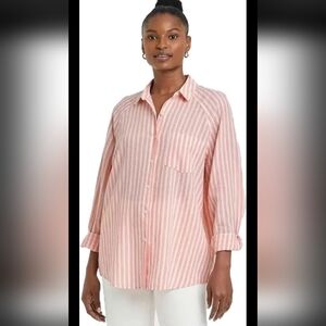 Striped Pink White Linen Blend Long Sleeve Button Down Shirt Size XXL